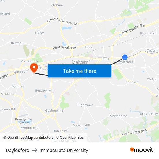 Daylesford to Immaculata University map