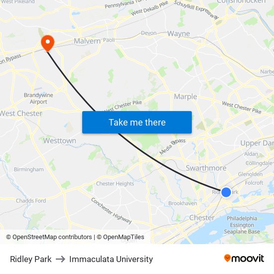 Ridley Park to Immaculata University map