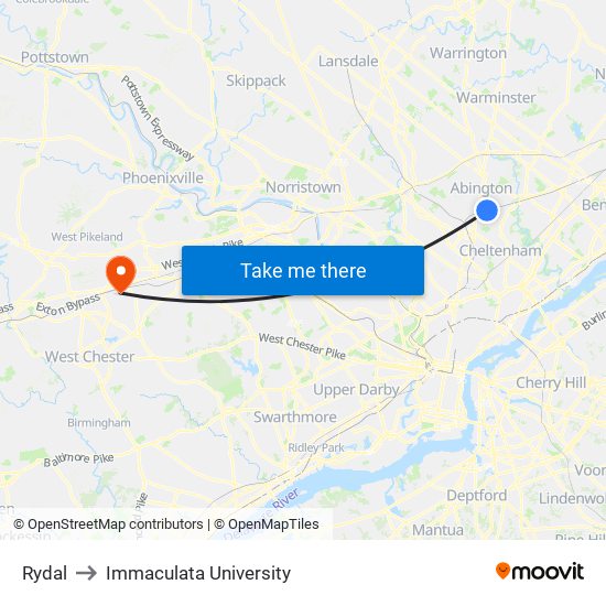 Rydal to Immaculata University map