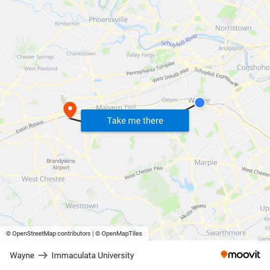 Wayne to Immaculata University map