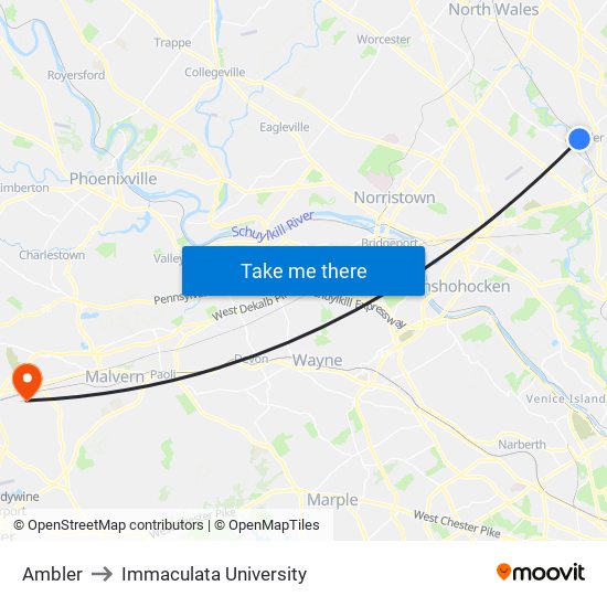 Ambler to Immaculata University map