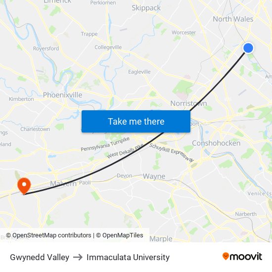 Gwynedd Valley to Immaculata University map