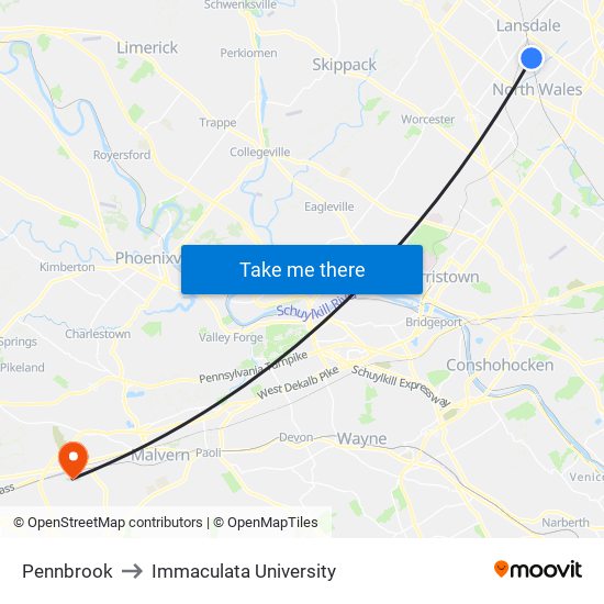 Pennbrook to Immaculata University map