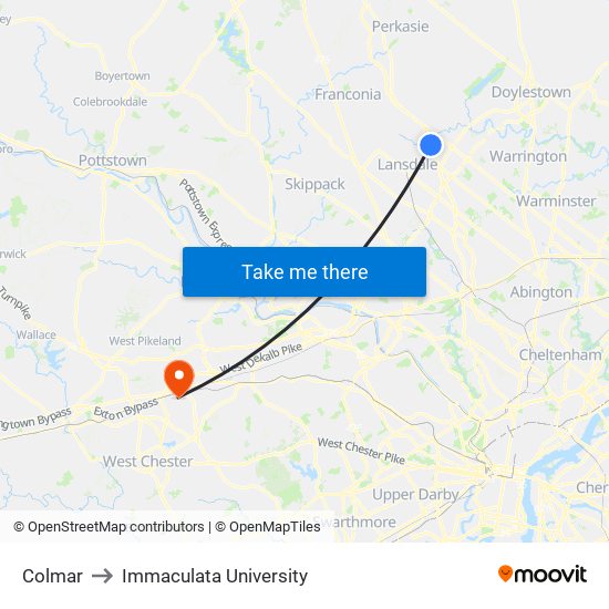 Colmar to Immaculata University map