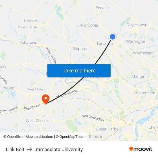 Link Belt to Immaculata University map