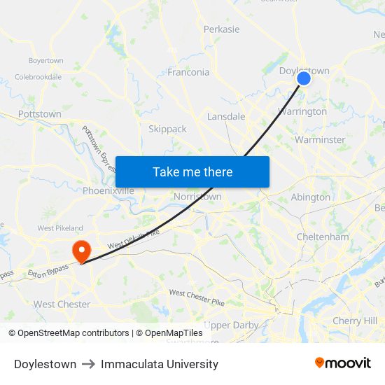 Doylestown to Immaculata University map