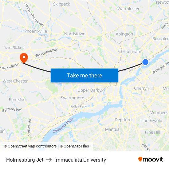 Holmesburg Jct to Immaculata University map