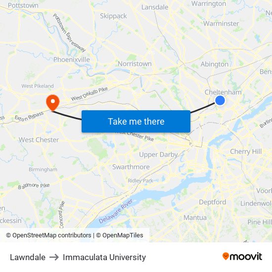 Lawndale to Immaculata University map