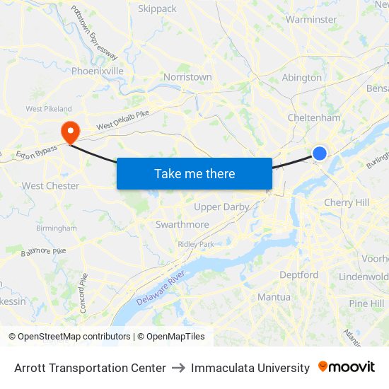 Arrott Transportation Center to Immaculata University map