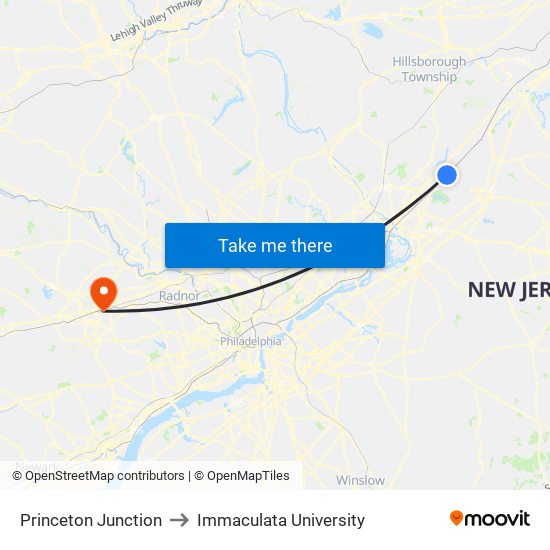 Princeton Junction to Immaculata University map