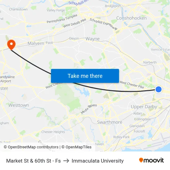 Market St & 60th St - Fs to Immaculata University map