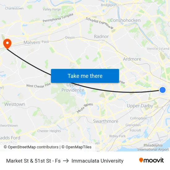 Market St & 51st St - Fs to Immaculata University map