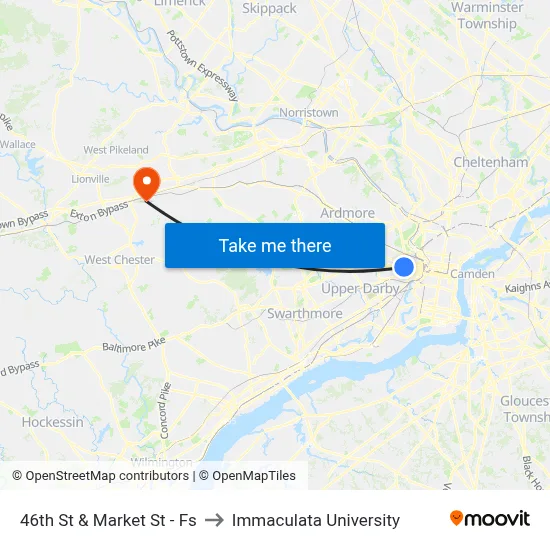 46th St & Market St - Fs to Immaculata University map
