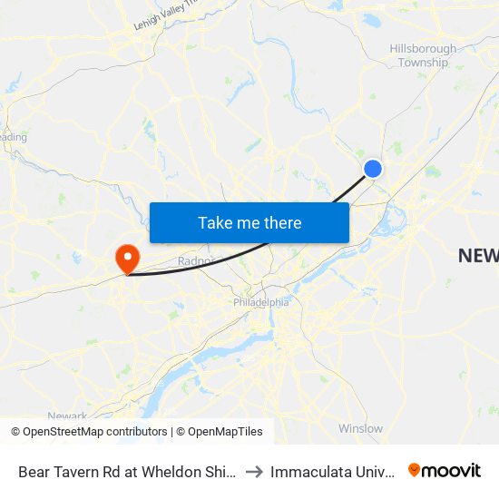 Bear Tavern Rd at Wheldon Shivers Dr to Immaculata University map