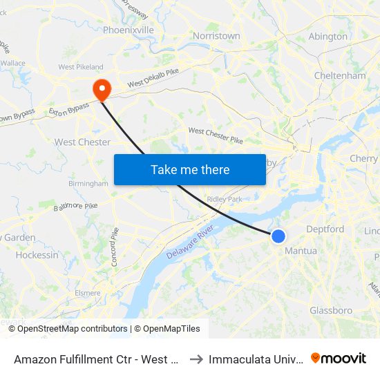 Amazon Fulfillment Ctr - West Deptford to Immaculata University map