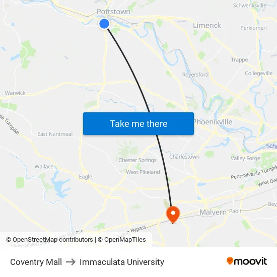Coventry Mall to Immaculata University map