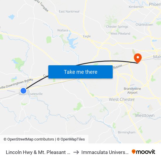 Lincoln Hwy & Mt. Pleasant St. to Immaculata University map