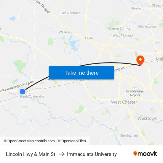 Lincoln Hwy & Main St. to Immaculata University map