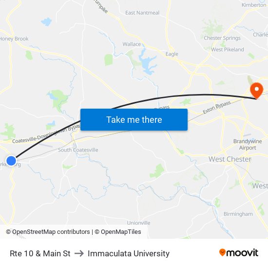 Rte 10 & Main St to Immaculata University map