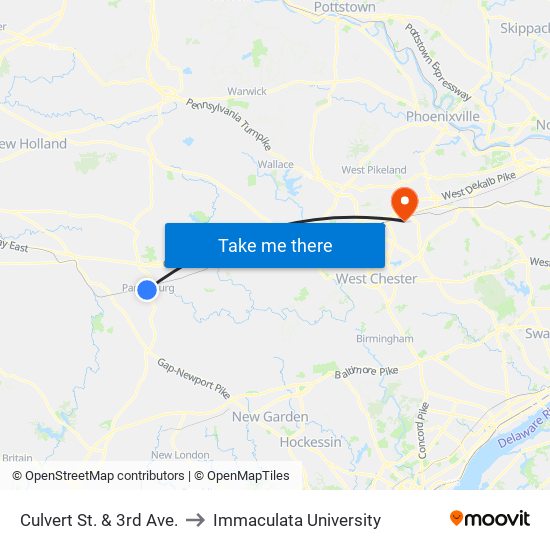 Culvert St. & 3rd Ave. to Immaculata University map