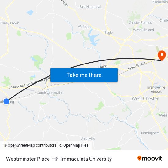 Westminster Place to Immaculata University map