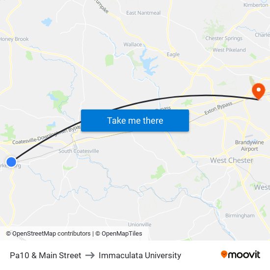 Pa10 & Main Street to Immaculata University map