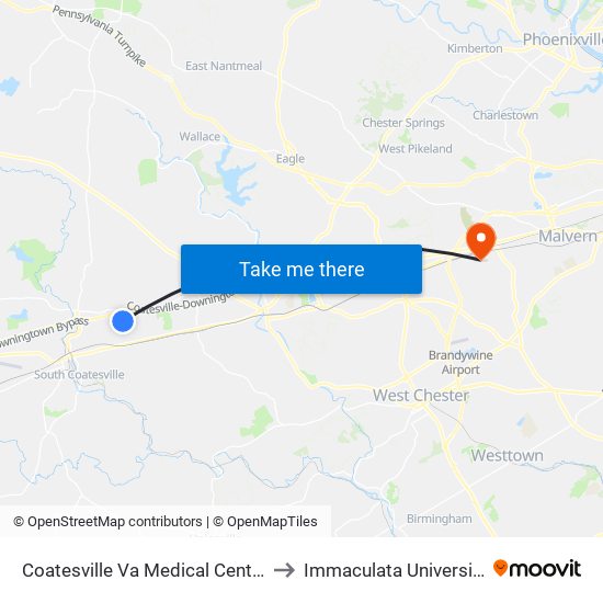 Coatesville Va Medical Center to Immaculata University map