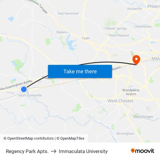 Regency Park Apts. to Immaculata University map