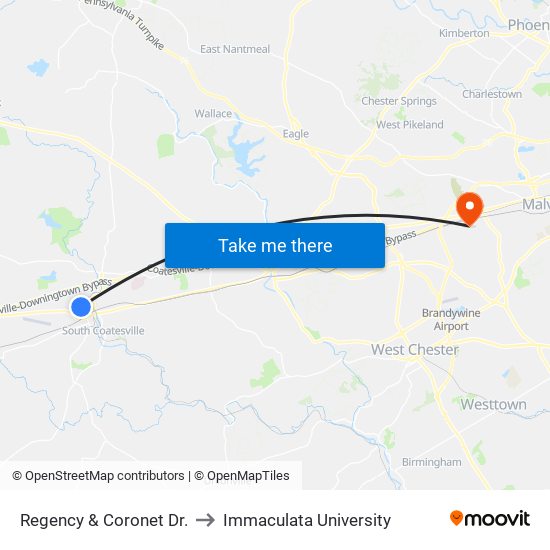 Regency & Coronet Dr. to Immaculata University map