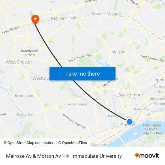 Melrose Av & Morton Av to Immaculata University map