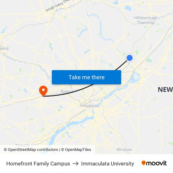 Homefront Family Campus to Immaculata University map