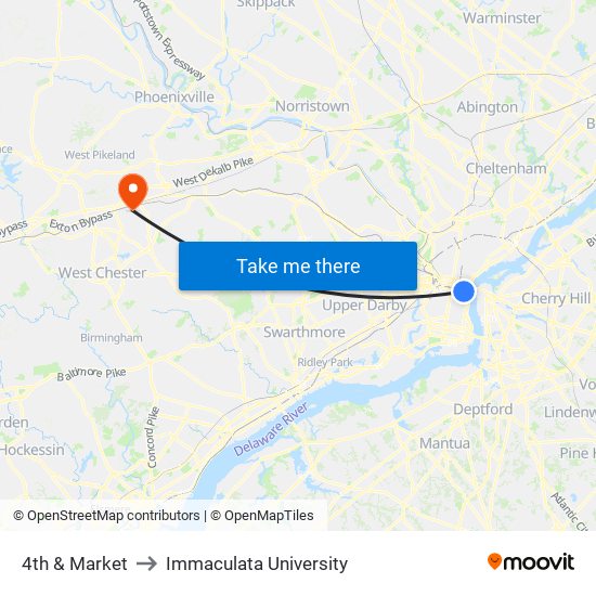 4th & Market to Immaculata University map