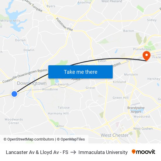 Lancaster Av & Lloyd Av - FS to Immaculata University map