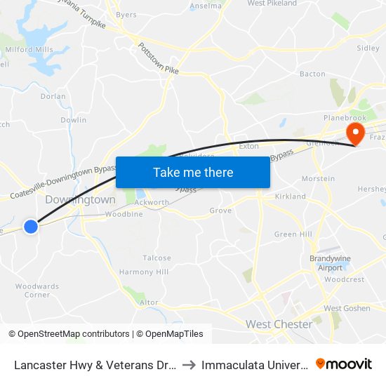 Lancaster Hwy & Veterans Dr - FS to Immaculata University map