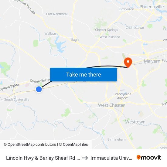 Lincoln Hwy & Barley Sheaf Rd - Mbns to Immaculata University map