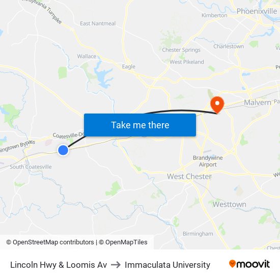 Lincoln Hwy & Loomis Av to Immaculata University map