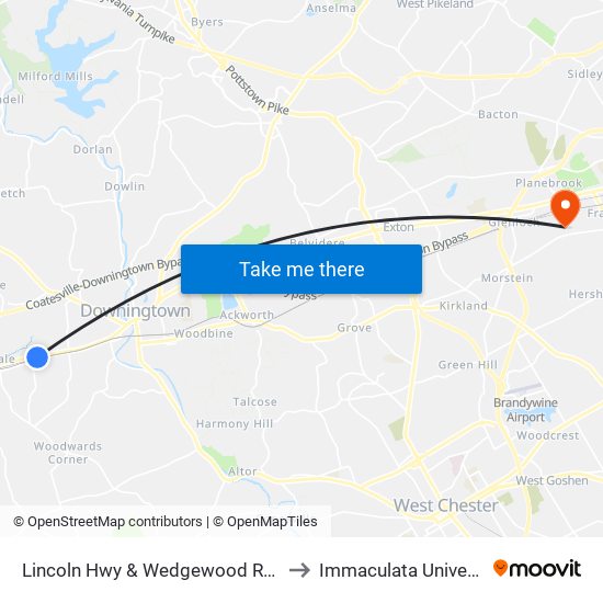 Lincoln Hwy & Wedgewood Rd - FS to Immaculata University map