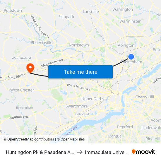 Huntingdon Pk & Pasadena Av - FS to Immaculata University map