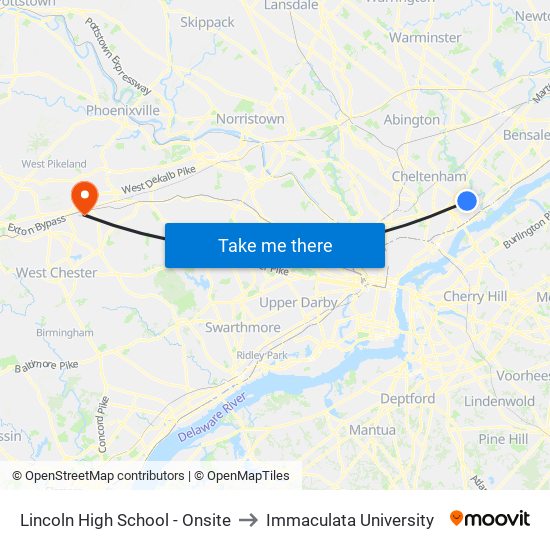 Lincoln High School - Onsite to Immaculata University map