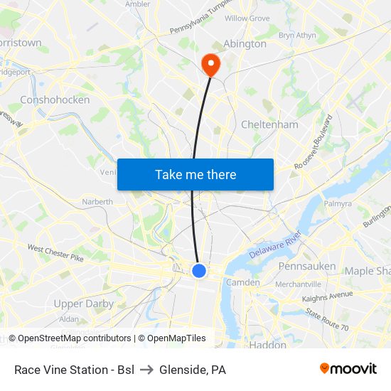 Race Vine Station - Bsl to Glenside, PA map