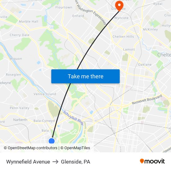 Wynnefield Avenue to Glenside, PA map