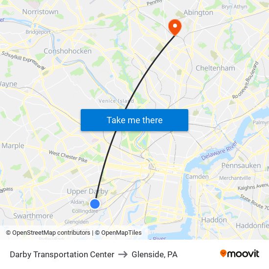 Darby Transportation Center to Glenside, PA map