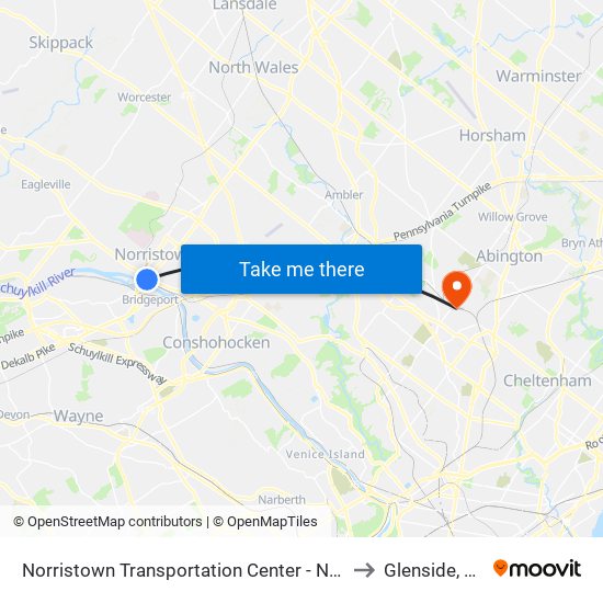 Norristown Transportation Center - Nhsl to Glenside, PA map