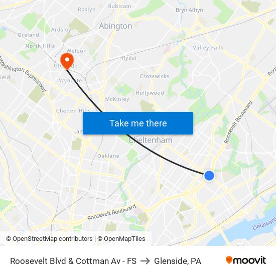 Roosevelt Blvd & Cottman Av - FS to Glenside, PA map