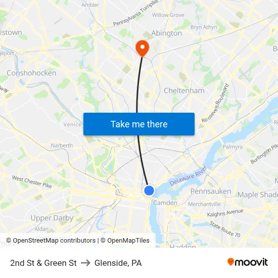 2nd St & Green St to Glenside, PA map