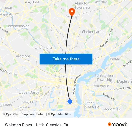 Whitman Plaza - 1 to Glenside, PA map