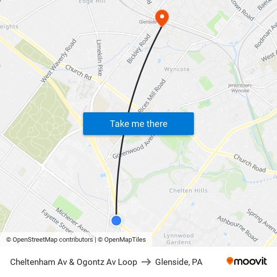 Cheltenham Av & Ogontz Av Loop to Glenside, PA map