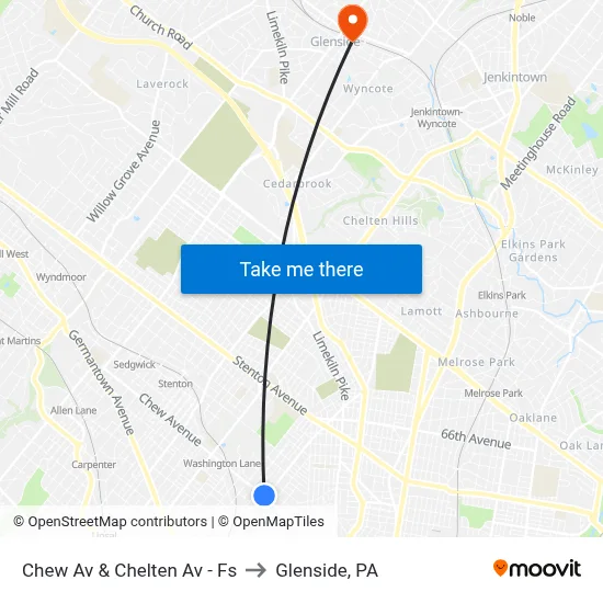 Chew Av & Chelten Av - Fs to Glenside, PA map