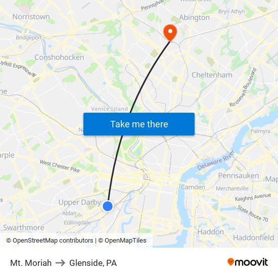 Mt. Moriah to Glenside, PA map