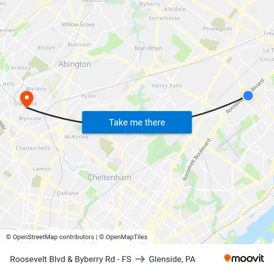 Roosevelt Blvd & Byberry Rd - FS to Glenside, PA map
